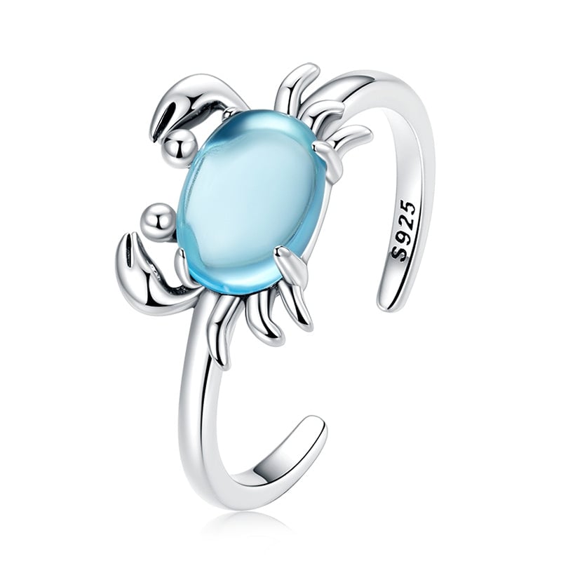 Bague Crabe <titolo_esteso><span>en argent 925 plaqué or blanc ajustable avec pierre de lune</span></titolo_esteso>