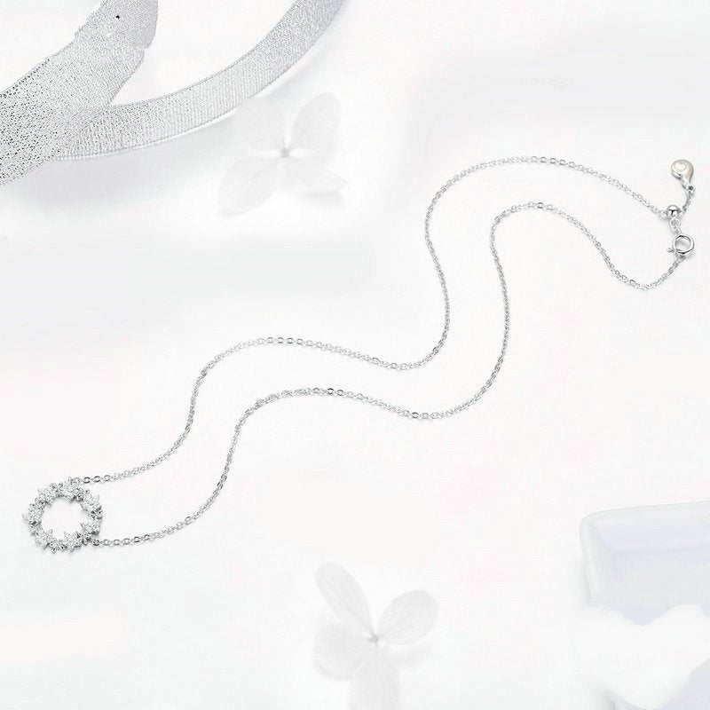 Collier Bouquet de Fleurs <titolo_esteso><span>en argent 925 plaqué or blanc ajustable avec zircons blancs</span></titolo_esteso> - Image 4