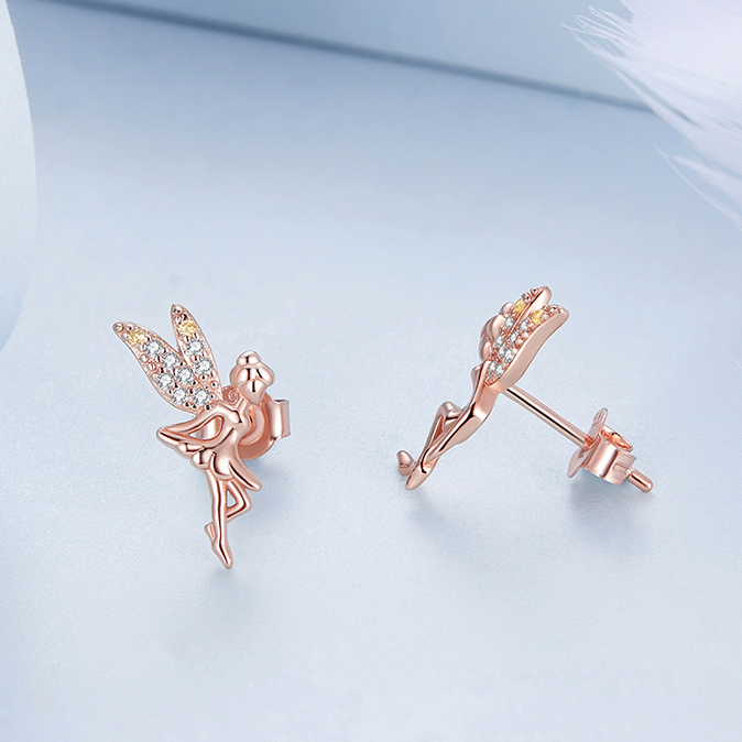 Boucles d'Oreilles Fées <titolo_esteso><span>en argent 925 plaqué or rose avec zircons blancs et jaunes</span></titolo_esteso> - Image 4