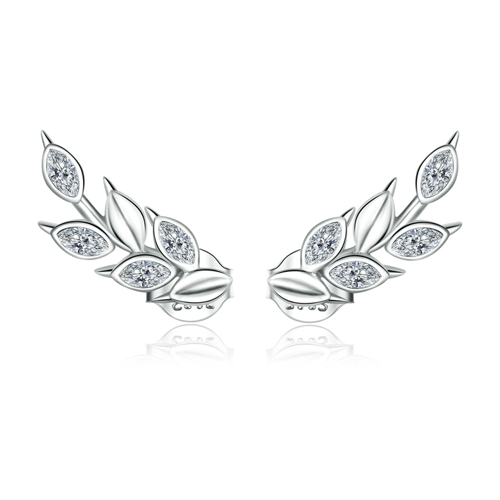 Boucles d'Oreilles Feuilles <titolo_esteso><span>en argent 925 plaqué or blanc avec zircons blancs</span></titolo_esteso>