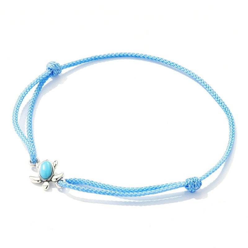 Bracelet Tortue <titolo_esteso><span>style marin en corde bleue ajustable avec tortue en argent 925 et pierre turquoise</span></titolo_esteso> - Image 4