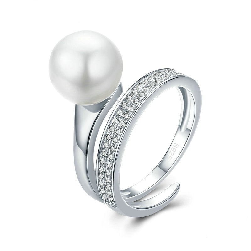 Bague Perle Brillante <titolo_esteso><span>en argent 925 plaqué or blanc ajustable avec zircons blancs</span></titolo_esteso>