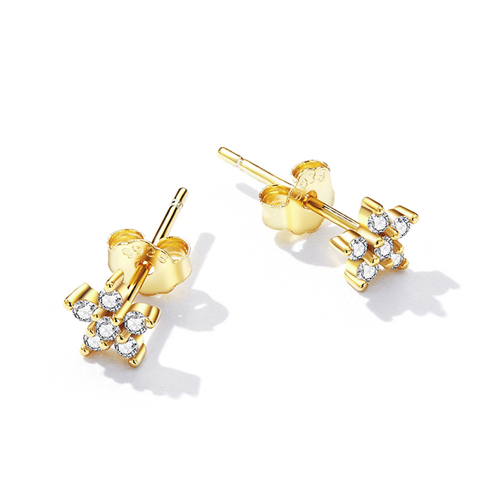 Boucles d’Oreilles Fleurs Scintillantes <myopt><span>Puces en Argent Sterling 925 plaqué or jaune avec zircons blancs</span></myopt> - Image 3
