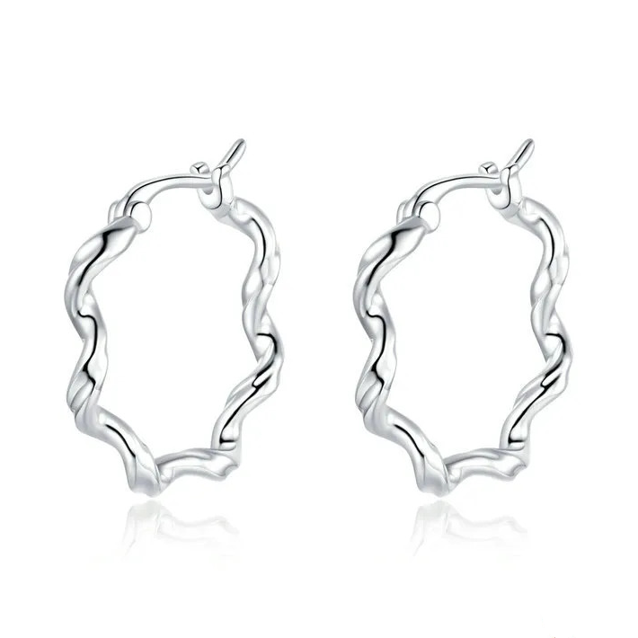Boucles d’Oreilles Créoles Ondulés <myopt><span>Argent sterling 925 plaqué or blanc</span></myopt>