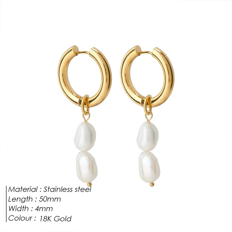 eManco Freshwater Pearl Earrings Stainless Steel Women's Jewelry Chain Drop Pierced Earrings Pearl Jewelry Set Gift Wholesale - Image 12