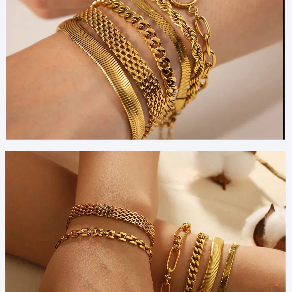 2024 New Wide Chunky Twist Bracelets For Women Gold Color Stainless Steel Link Cubic Chain Bangle Gift - Image 32