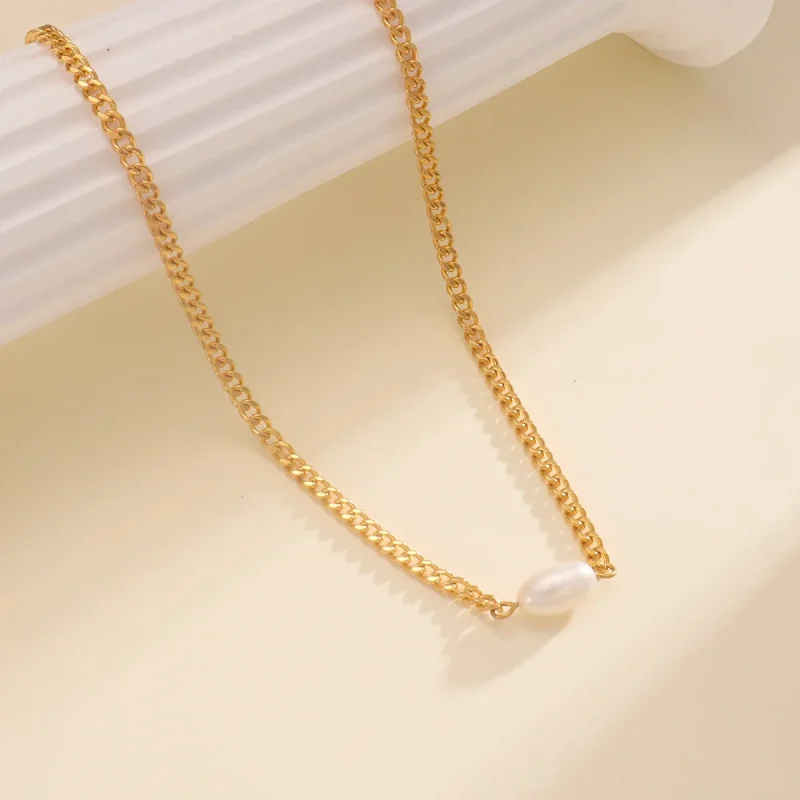 Fashionable French Style Freshwater Pearl Necklace Handmade Stainless Steel Women's Jewelry Accessory 18K Gold Plated - Image 10