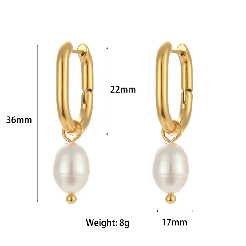 E.B.belle Waterproof Tarnish Free Jewelry Stainless Steel Gold Plated U Shape Freshwater Pearl Charm Hoop Ring Earring For Woman - Image 7