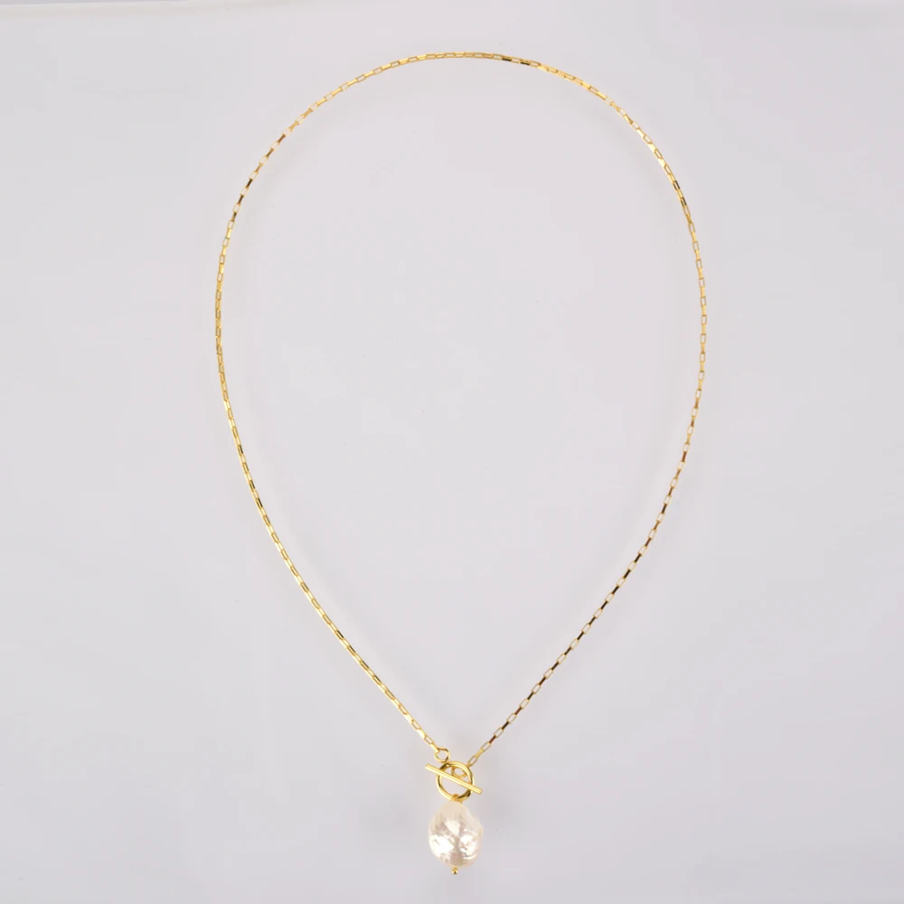 ANDYWEN 925 Sterling Silver Gold Irregular Pearl Drop Earring Percing Horoscope Chain Big Pearl Pendant Necklace Jewelry Set - Image 2