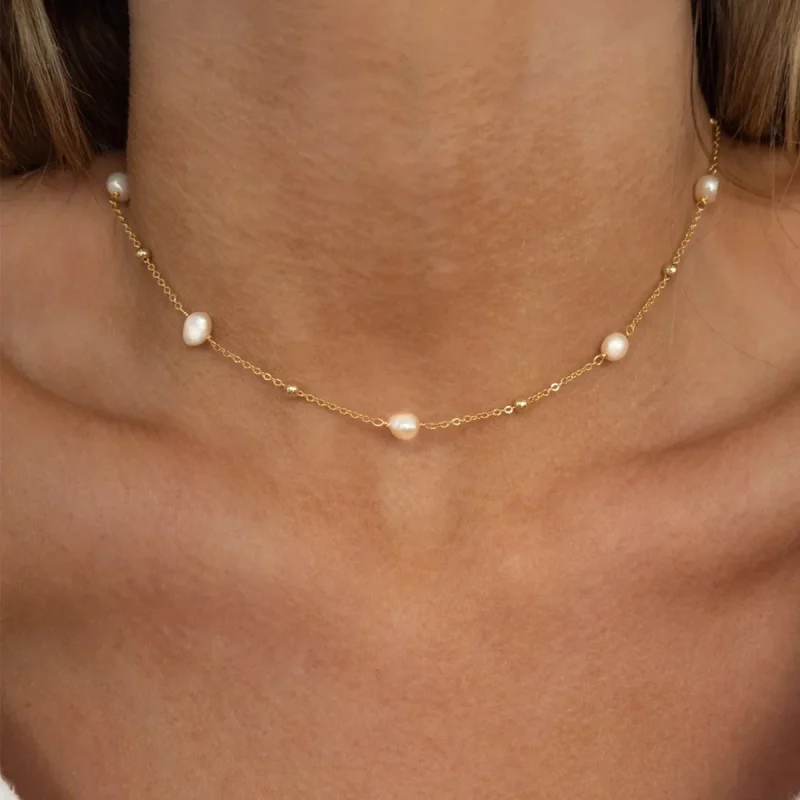 Fashionable French Style Freshwater Pearl Necklace Handmade Stainless Steel Women's Jewelry Accessory 18K Gold Plated - Image 4
