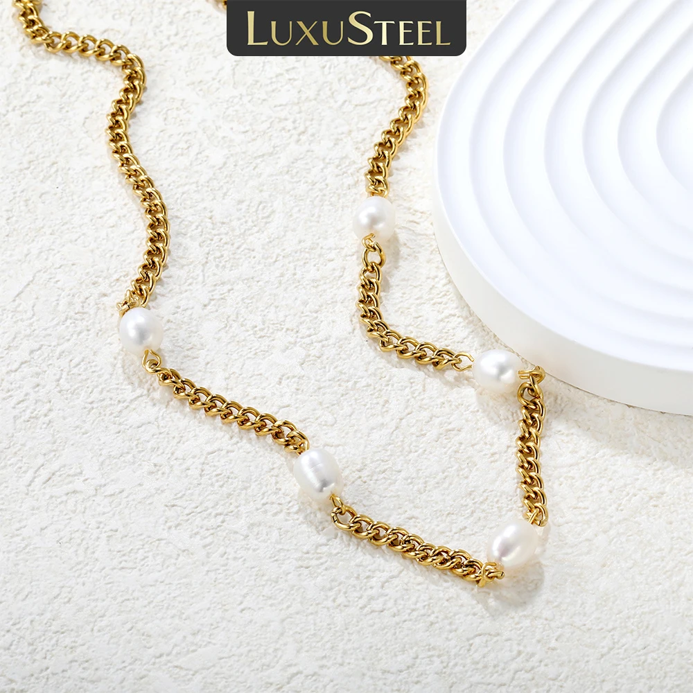 LUXUSTEEL Elegant Natural Pearls Pendant For Women Stainless Steel Imitaiton Pearl Female Necklace Chain Choker Jewelry Gift