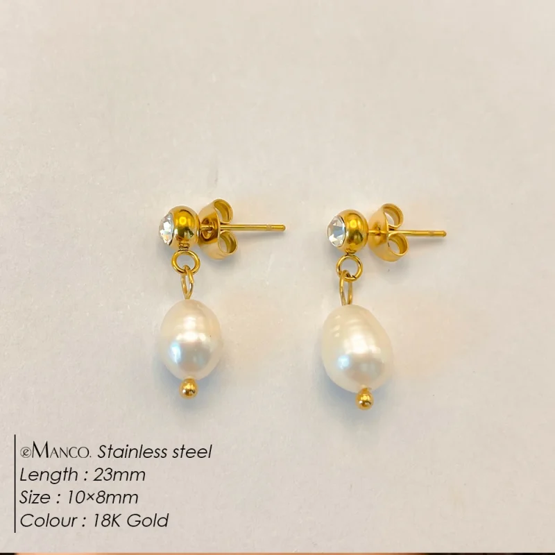 eManco Freshwater Pearl Earrings Stainless Steel Women's Jewelry Chain Drop Pierced Earrings Pearl Jewelry Set Gift Wholesale - Image 18