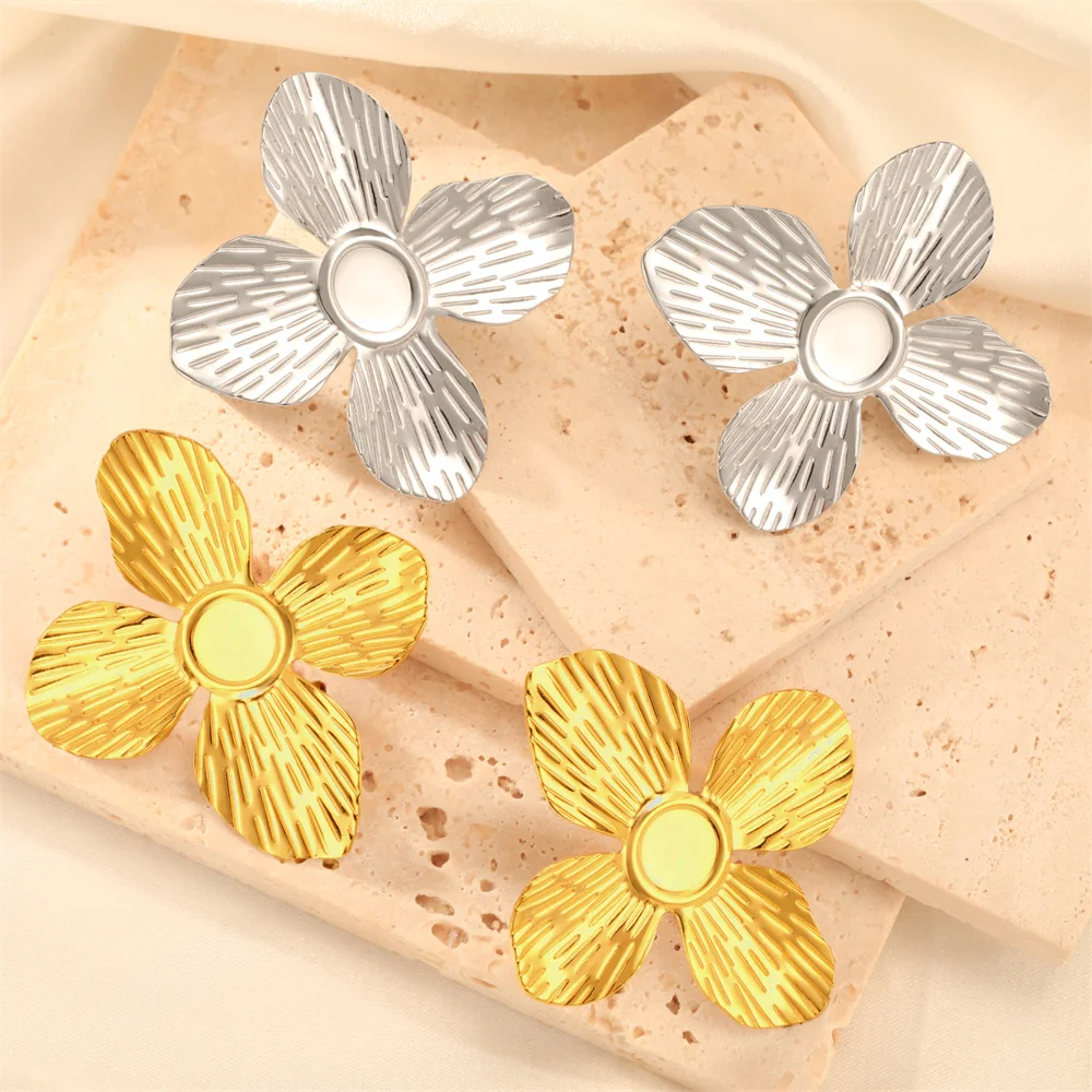 My Shape Large Flower Stud Earrings Stainless Steel Gold Color Big Earrings for Women Delicate Trendy Stud Earrings Jewelry Gift - Image 36