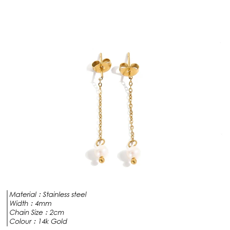eManco Freshwater Pearl Earrings Stainless Steel Women's Jewelry Chain Drop Pierced Earrings Pearl Jewelry Set Gift Wholesale - Image 21