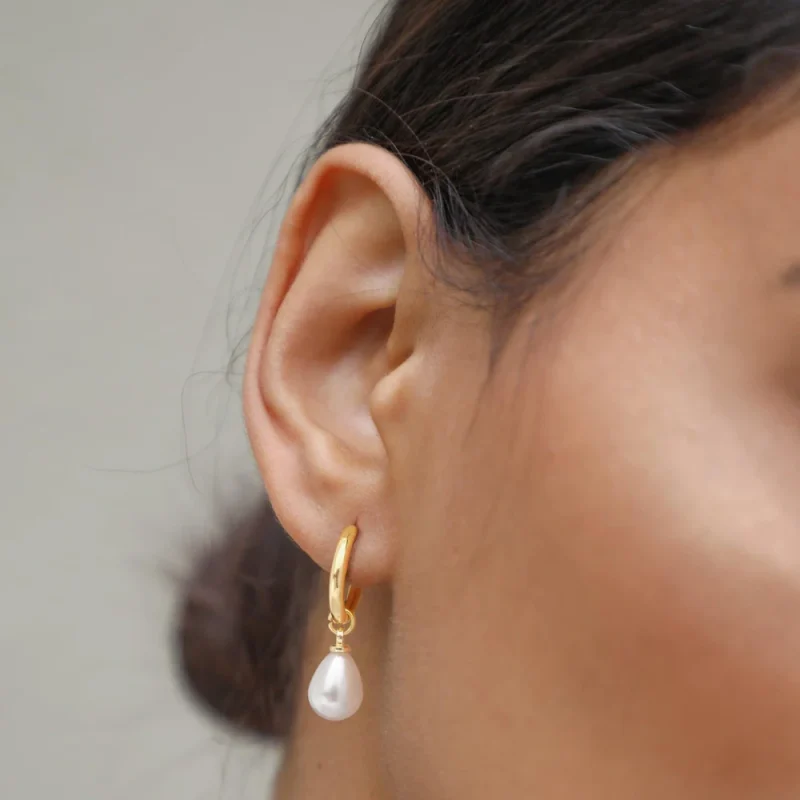 Trendy 14k Gold Plated Pearl Dangle Drop Hoop Huggies Earrings Cubic Zirconia Irregular Knot Pearl Studs Hypoallergenic Earrings - Image 3