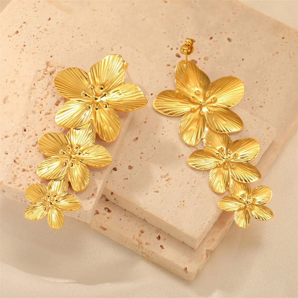 My Shape Large Flower Stud Earrings Stainless Steel Gold Color Big Earrings for Women Delicate Trendy Stud Earrings Jewelry Gift - Image 48