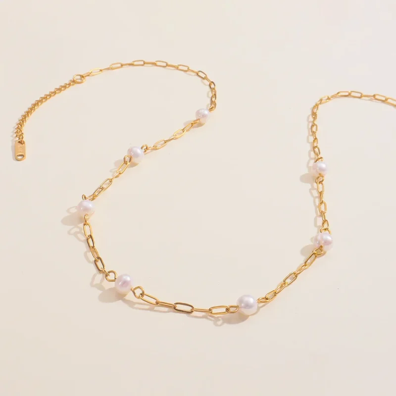 Fashionable French Style Freshwater Pearl Necklace Handmade Stainless Steel Women's Jewelry Accessory 18K Gold Plated - Image 11