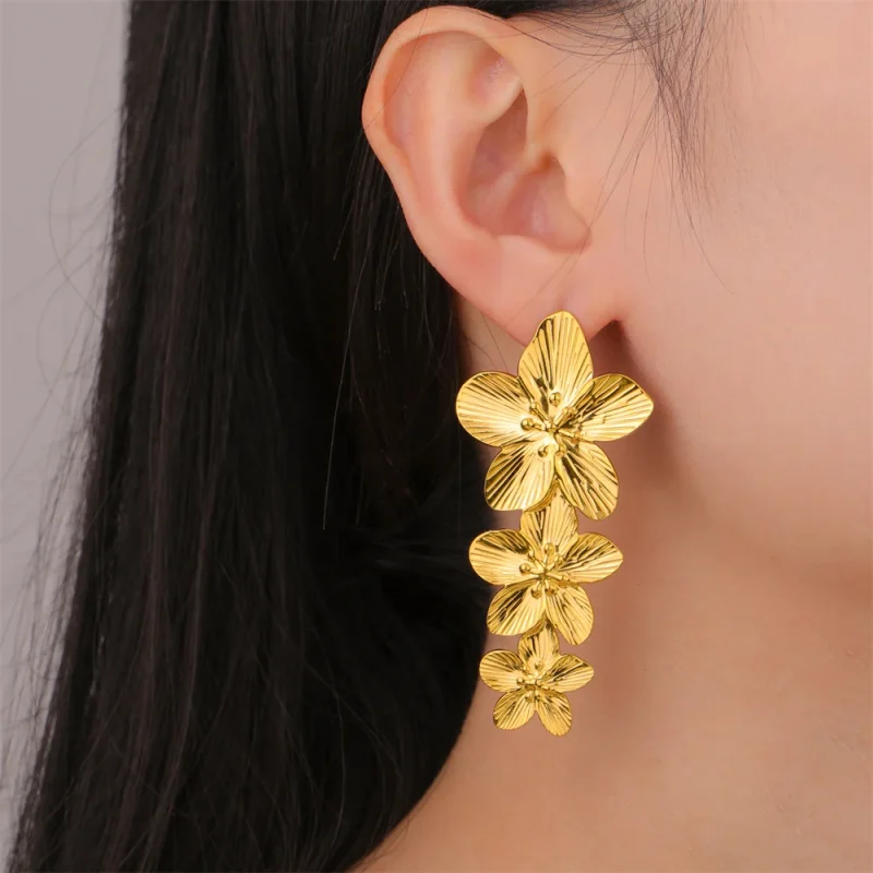 My Shape Large Flower Stud Earrings Stainless Steel Gold Color Big Earrings for Women Delicate Trendy Stud Earrings Jewelry Gift - Image 44