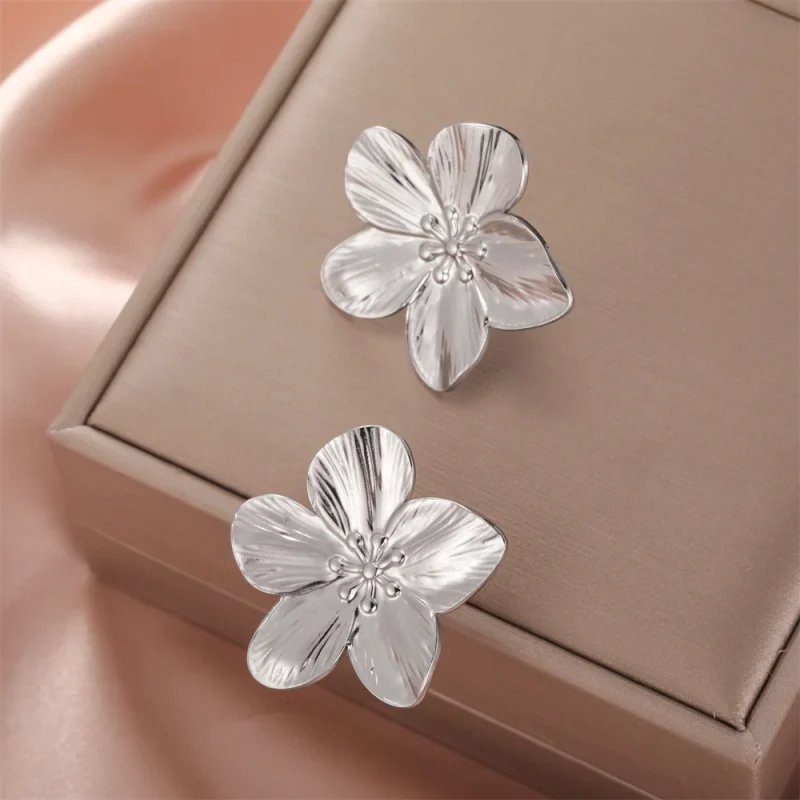 My Shape Large Flower Stud Earrings Stainless Steel Gold Color Big Earrings for Women Delicate Trendy Stud Earrings Jewelry Gift - Image 13