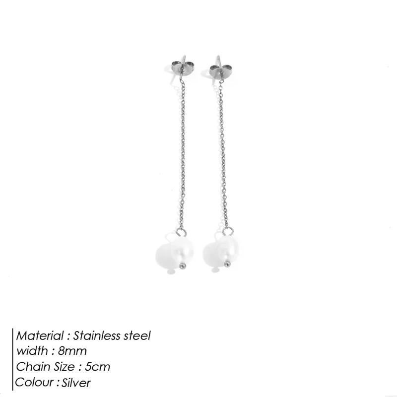 eManco Freshwater Pearl Earrings Stainless Steel Women's Jewelry Chain Drop Pierced Earrings Pearl Jewelry Set Gift Wholesale - Image 10