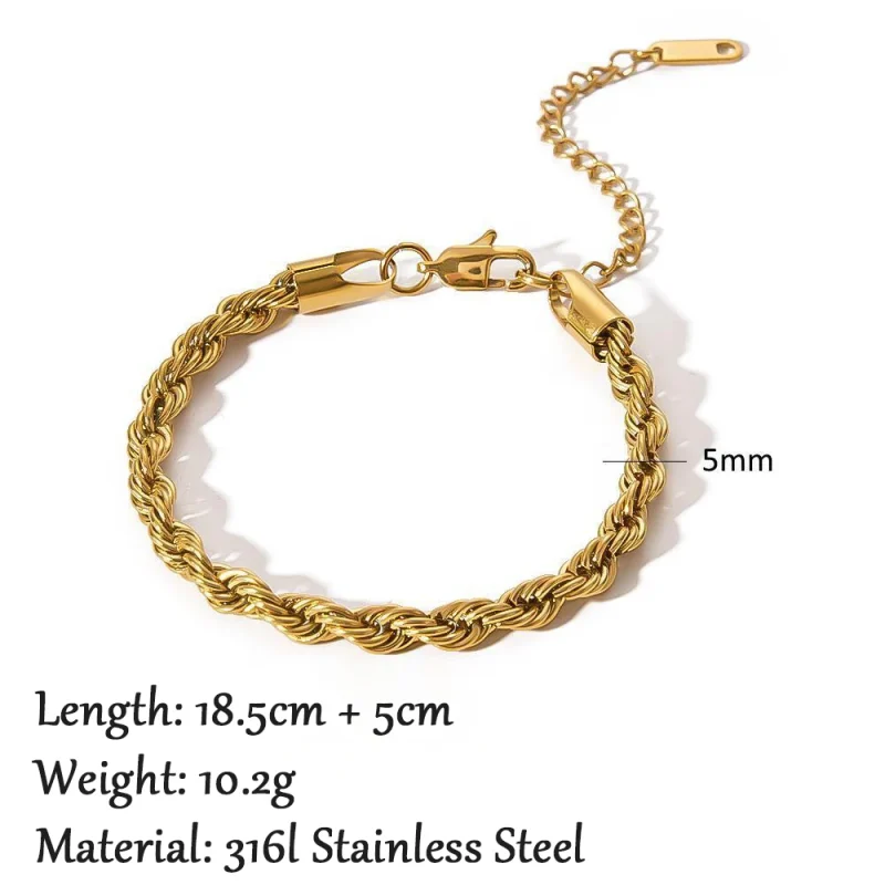 2024 New Wide Chunky Twist Bracelets For Women Gold Color Stainless Steel Link Cubic Chain Bangle Gift - Image 9