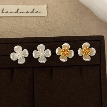 PONYKISS 925 Sterling Silver 18K Gold Romantic Flower Stud Earrings for Women Minimalist Fine Jewelry Mini Plant Accessories