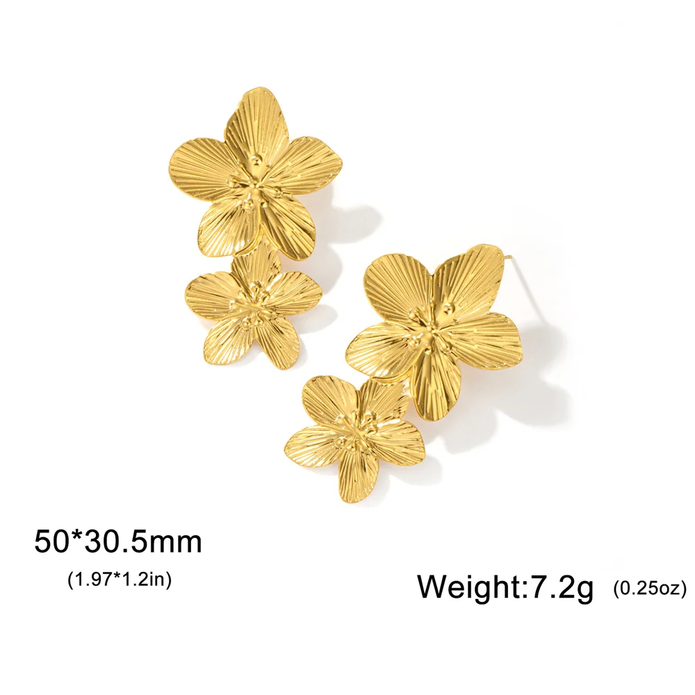 My Shape Large Flower Stud Earrings Stainless Steel Gold Color Big Earrings for Women Delicate Trendy Stud Earrings Jewelry Gift - Image 5