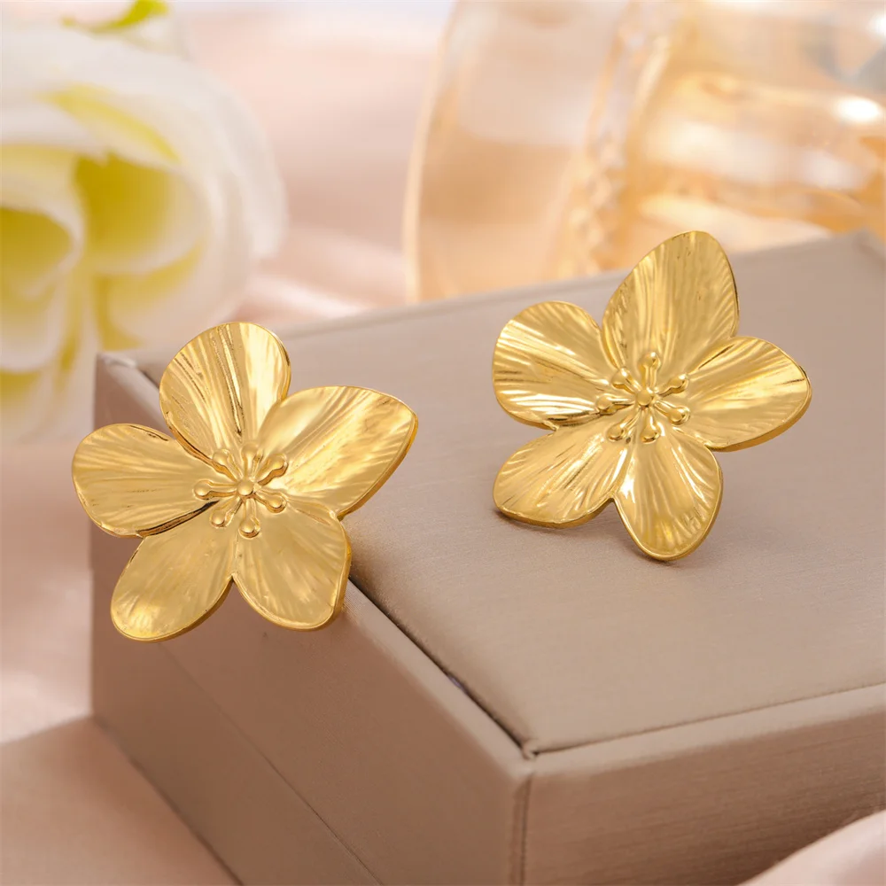 My Shape Large Flower Stud Earrings Stainless Steel Gold Color Big Earrings for Women Delicate Trendy Stud Earrings Jewelry Gift - Image 12