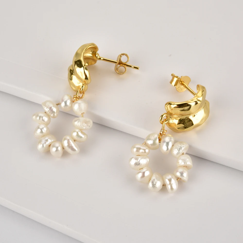 ANDYWEN 925 Sterling Silver Gold Irregular Pearl Drop Earring Percing Horoscope Chain Big Pearl Pendant Necklace Jewelry Set - Image 4