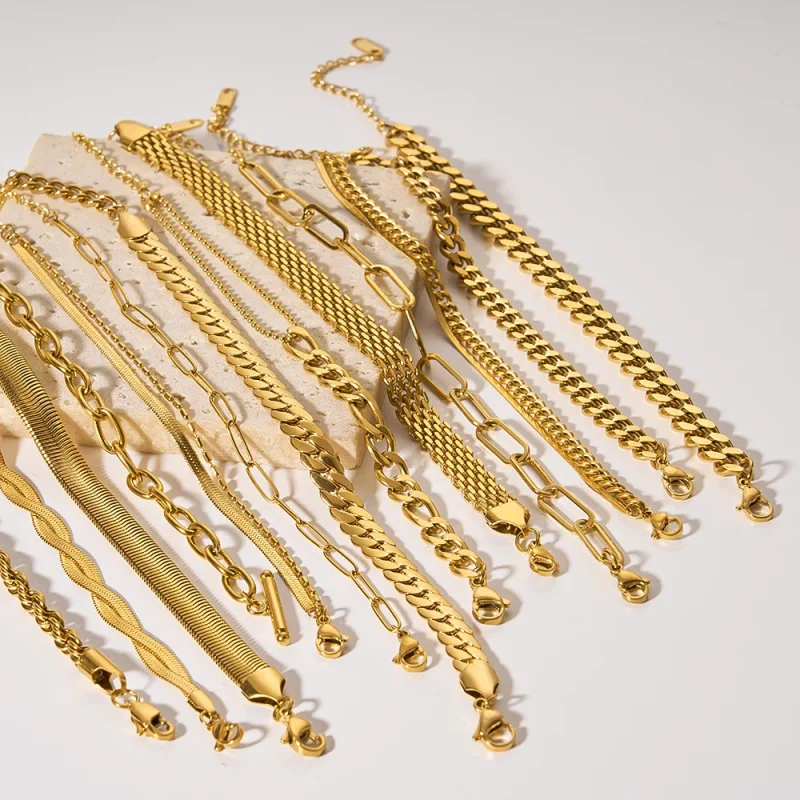2024 New Wide Chunky Twist Bracelets For Women Gold Color Stainless Steel Link Cubic Chain Bangle Gift - Image 3
