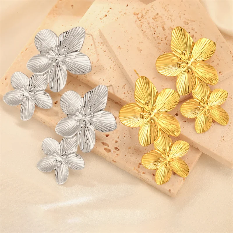 My Shape Large Flower Stud Earrings Stainless Steel Gold Color Big Earrings for Women Delicate Trendy Stud Earrings Jewelry Gift - Image 26