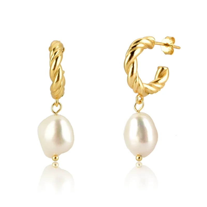 ANDYWEN 925 Sterling Silver Gold Irregular Pearl Drop Earring Percing Horoscope Chain Big Pearl Pendant Necklace Jewelry Set - Image 9