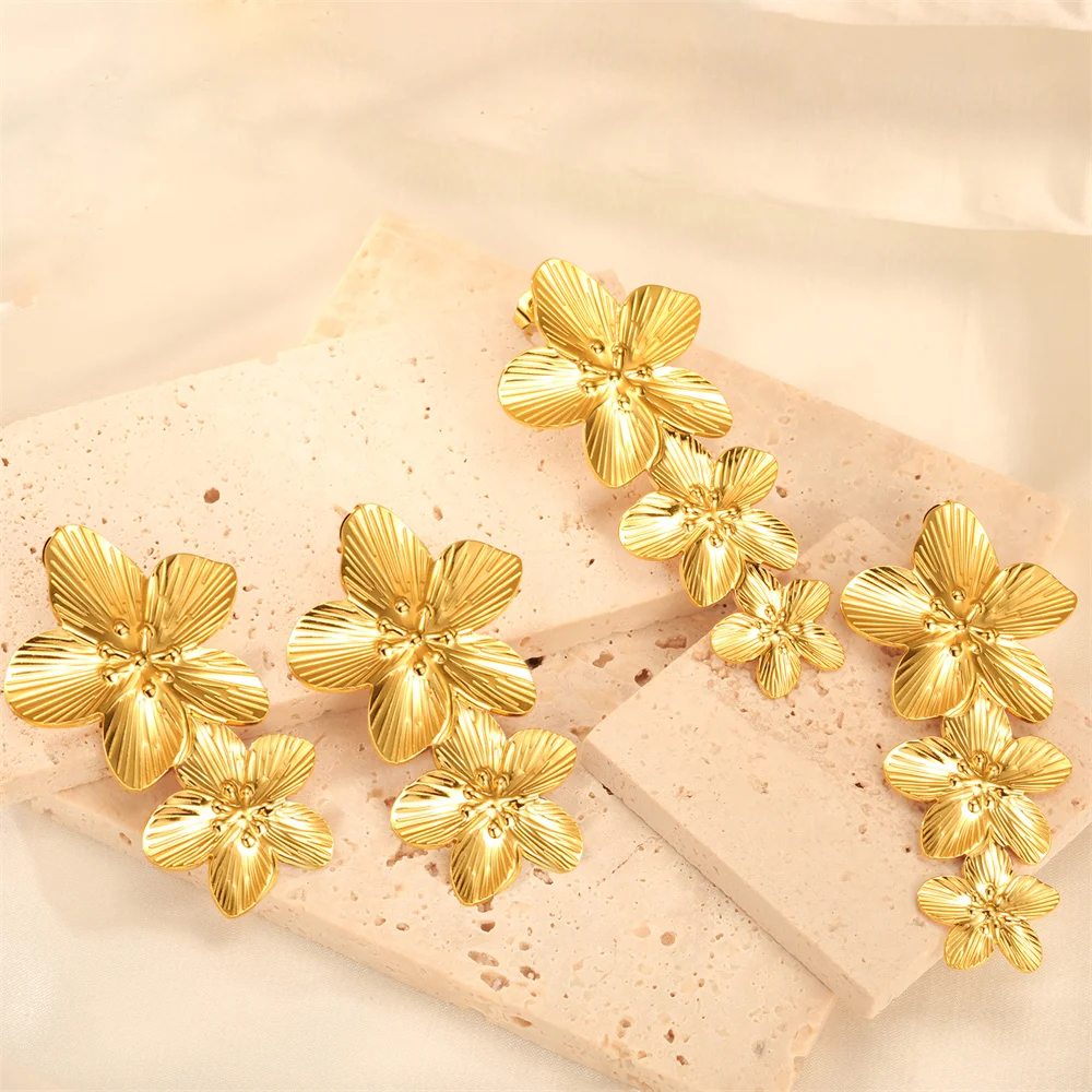 My Shape Large Flower Stud Earrings Stainless Steel Gold Color Big Earrings for Women Delicate Trendy Stud Earrings Jewelry Gift - Image 46