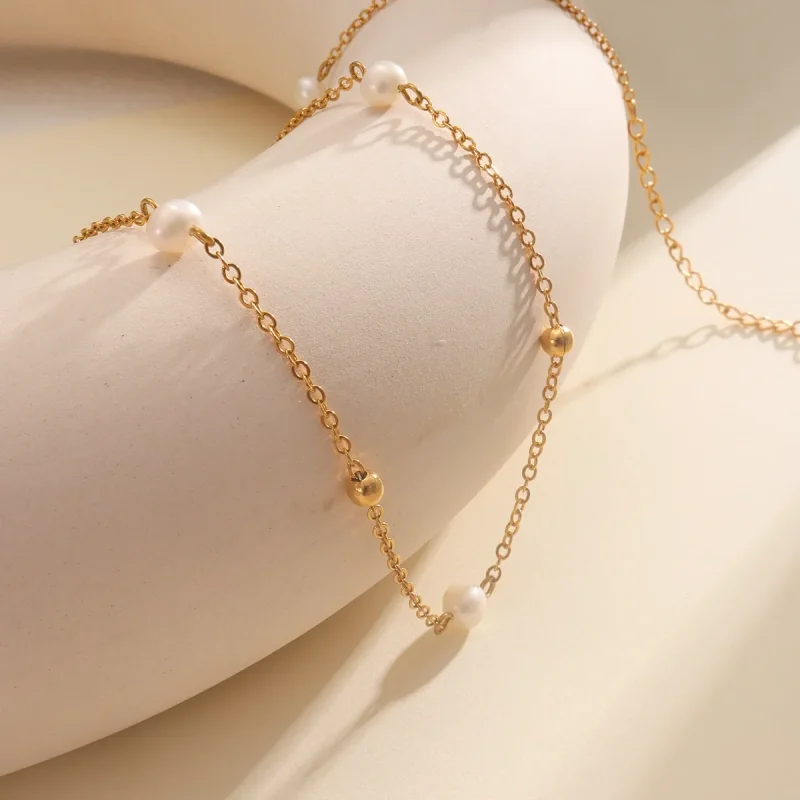 Fashionable French Style Freshwater Pearl Necklace Handmade Stainless Steel Women's Jewelry Accessory 18K Gold Plated - Image 12