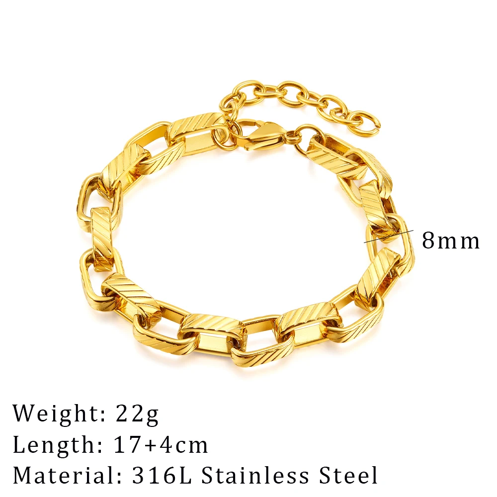 2024 New Wide Chunky Twist Bracelets For Women Gold Color Stainless Steel Link Cubic Chain Bangle Gift - Image 20