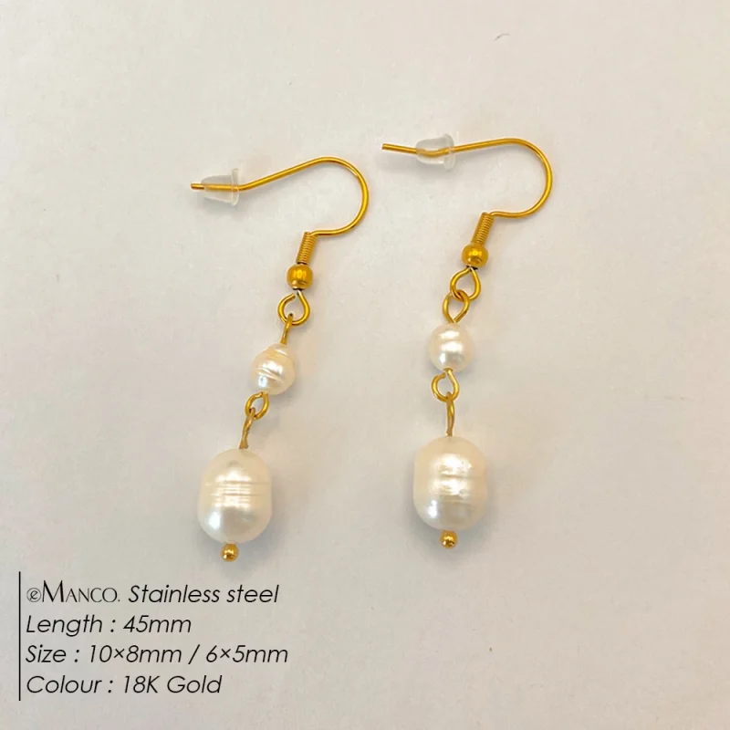 eManco Freshwater Pearl Earrings Stainless Steel Women's Jewelry Chain Drop Pierced Earrings Pearl Jewelry Set Gift Wholesale - Image 26