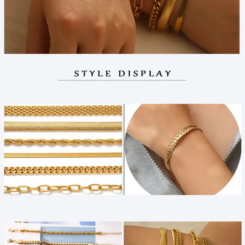 2024 New Wide Chunky Twist Bracelets For Women Gold Color Stainless Steel Link Cubic Chain Bangle Gift - Image 33