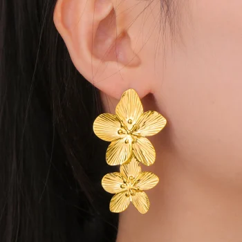 My Shape Large Flower Stud Earrings Stainless Steel Gold Color Big Earrings for Women Delicate Trendy Stud Earrings Jewelry Gift
