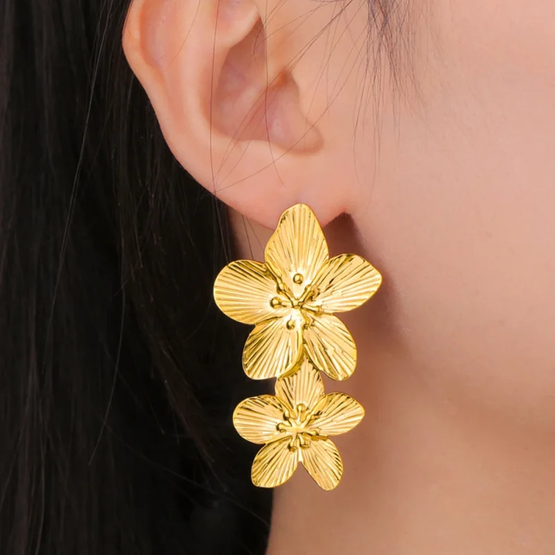 My Shape Large Flower Stud Earrings Stainless Steel Gold Color Big Earrings for Women Delicate Trendy Stud Earrings Jewelry Gift