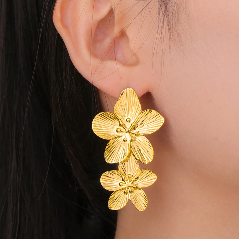 My Shape Large Flower Stud Earrings Stainless Steel Gold Color Big Earrings for Women Delicate Trendy Stud Earrings Jewelry Gift