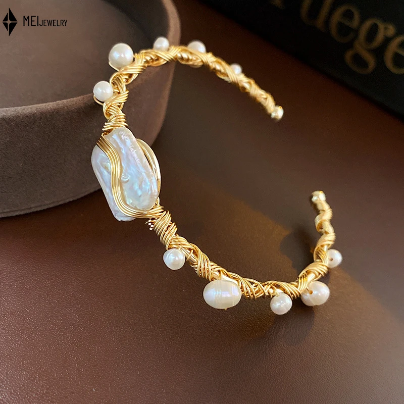 Fashion Light Luxury Elegant Wrapped Baroque Pearl Opening Bracelet for Womern ﻿ - Image 2