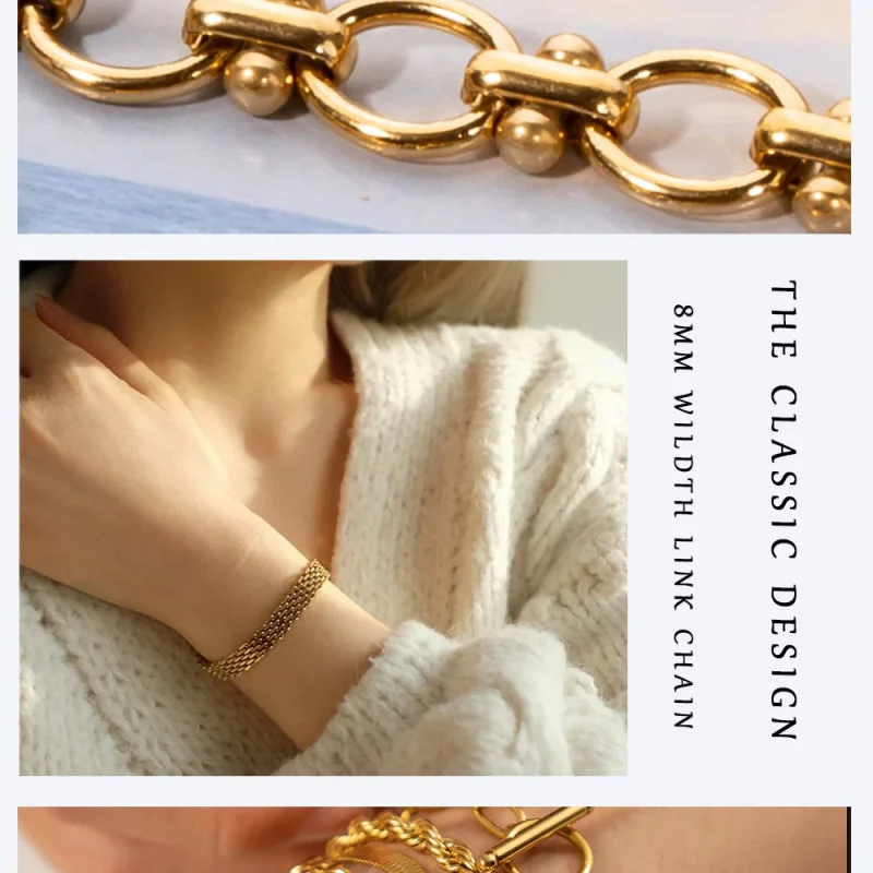 2024 New Wide Chunky Twist Bracelets For Women Gold Color Stainless Steel Link Cubic Chain Bangle Gift - Image 31