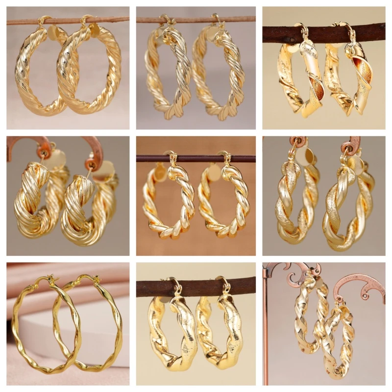 European and American Style Metal Spiral Texture Large Circle Earrings for Attending Banquets, Exaggerated Trendy Accessories