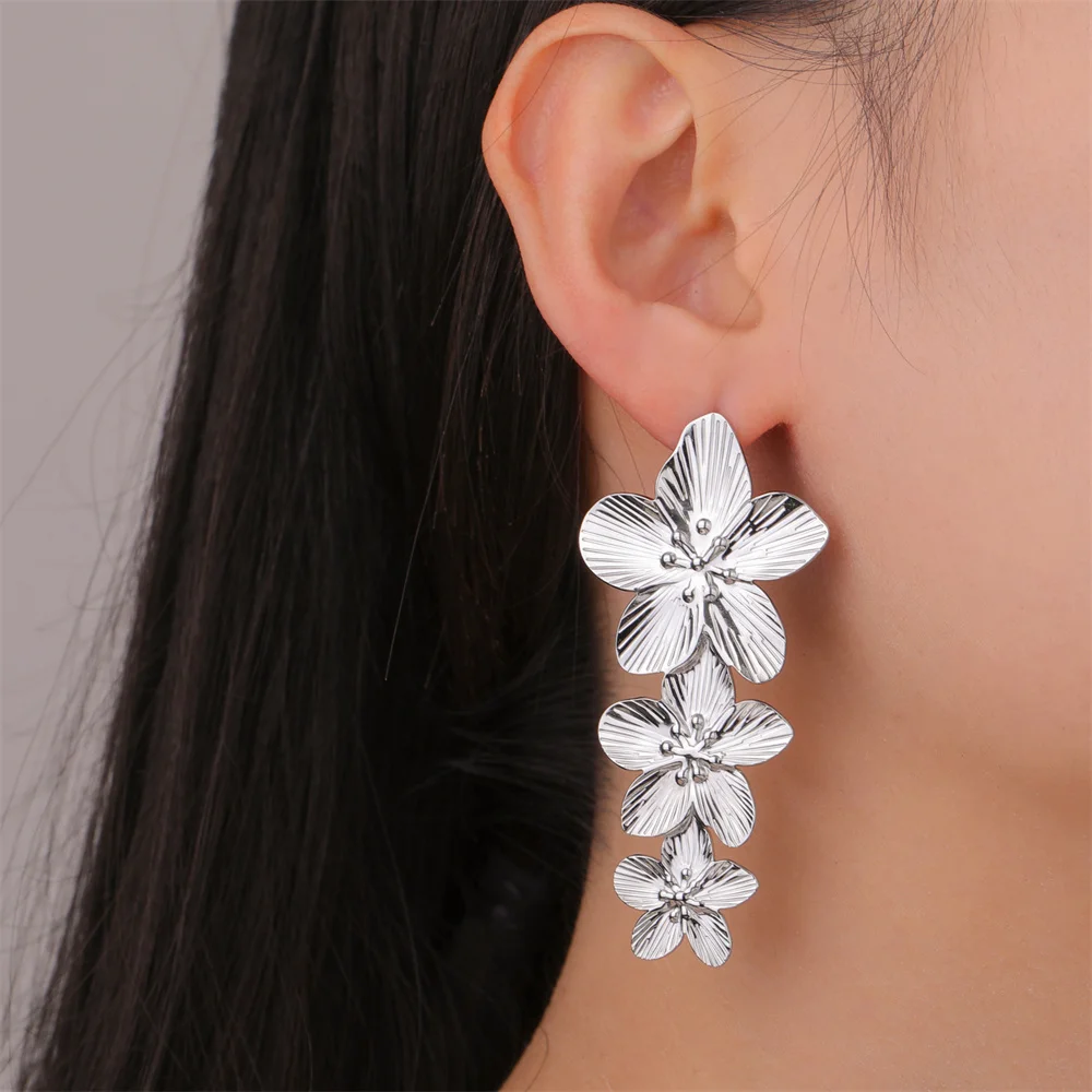 My Shape Large Flower Stud Earrings Stainless Steel Gold Color Big Earrings for Women Delicate Trendy Stud Earrings Jewelry Gift - Image 6