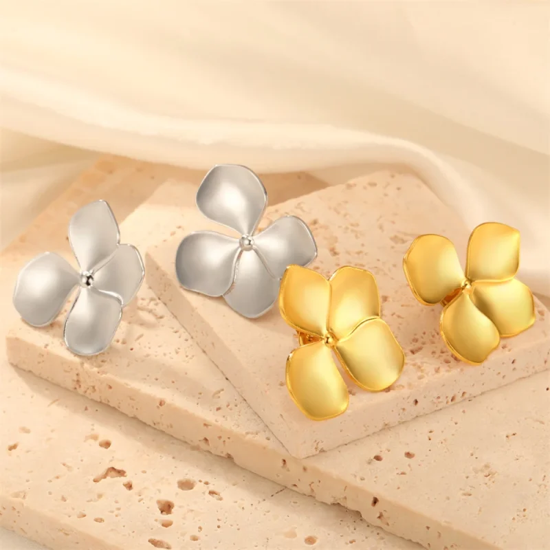My Shape Large Flower Stud Earrings Stainless Steel Gold Color Big Earrings for Women Delicate Trendy Stud Earrings Jewelry Gift - Image 4