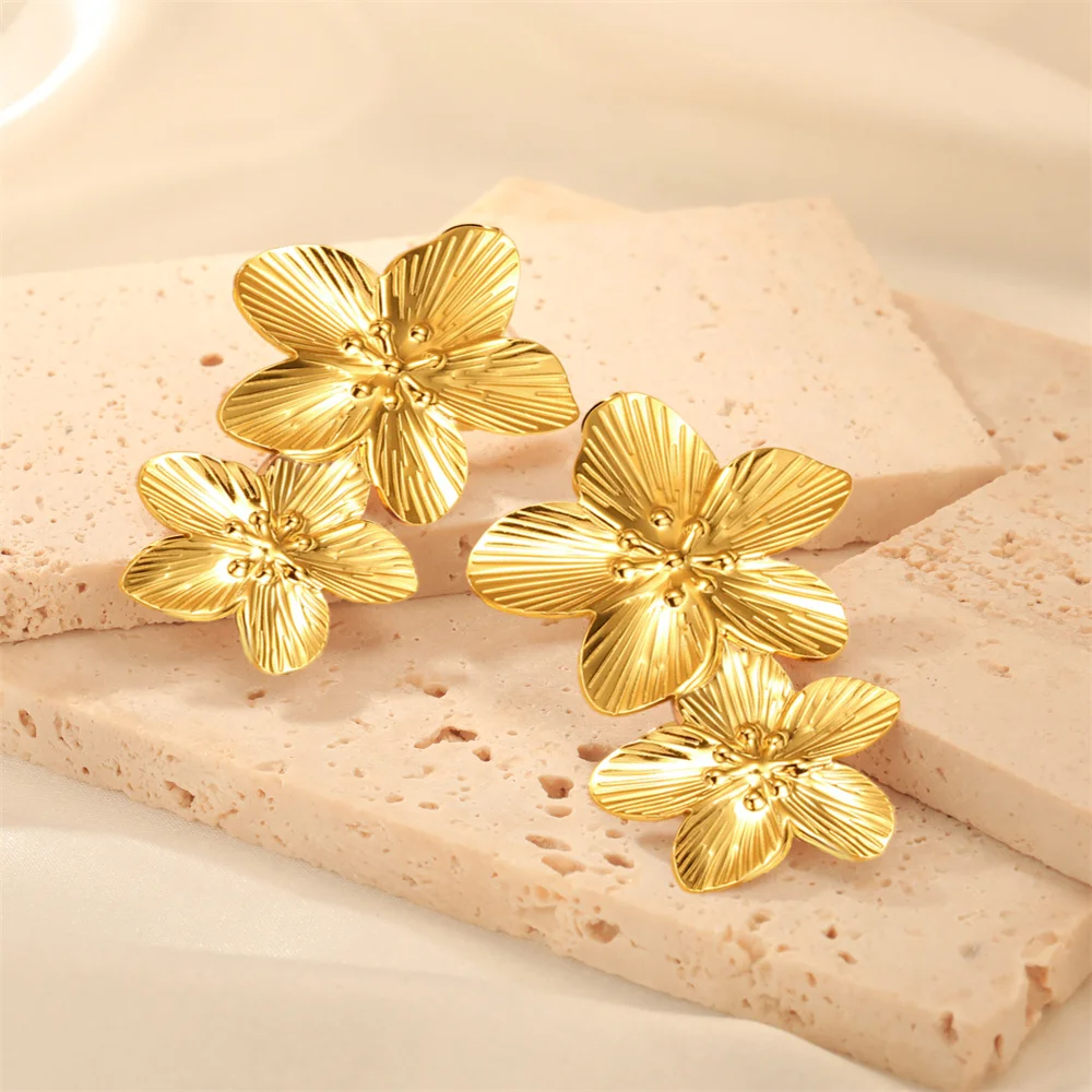 My Shape Large Flower Stud Earrings Stainless Steel Gold Color Big Earrings for Women Delicate Trendy Stud Earrings Jewelry Gift - Image 24