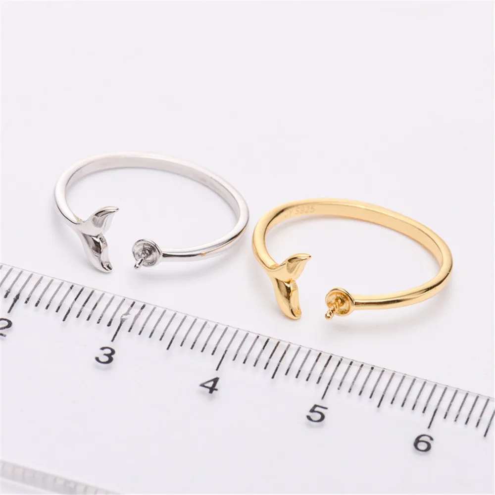 DIY Pearl Ring Accessory S925 Sterling Silver Ring Empty Holder Fish Tail K Gold Version Ring Holder Fit 6-9mm Round Flat Beads - Image 2
