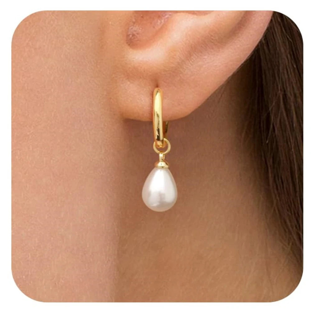 Trendy 14k Gold Plated Pearl Dangle Drop Hoop Huggies Earrings Cubic Zirconia Irregular Knot Pearl Studs Hypoallergenic Earrings - Image 5