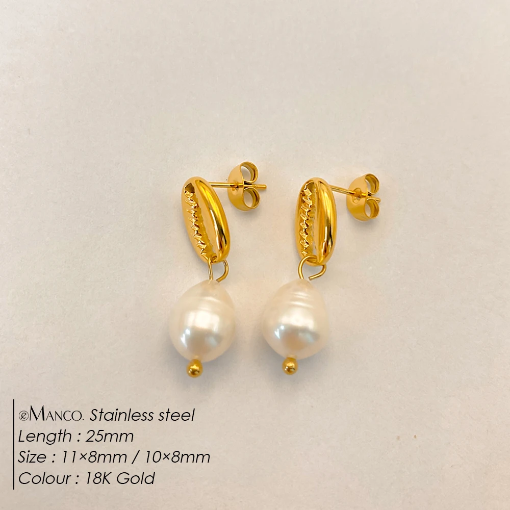 eManco Freshwater Pearl Earrings Stainless Steel Women's Jewelry Chain Drop Pierced Earrings Pearl Jewelry Set Gift Wholesale - Image 24
