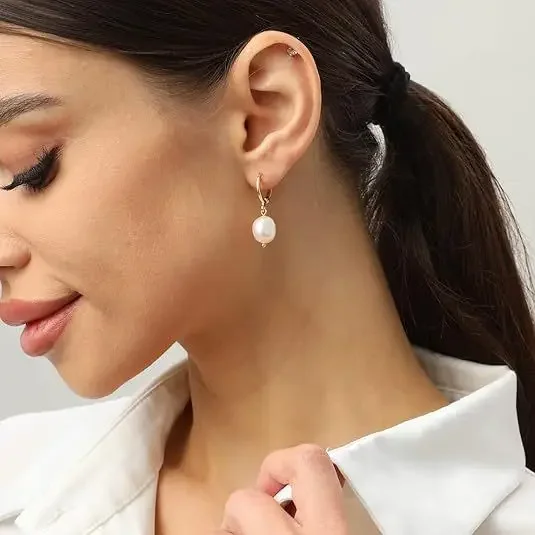 18K Gold Plated Women's Waterdrop Pendant Baroque Pearl Earrings Luxury Minimalist Design Elegant Jewelry Accessories - Image 3